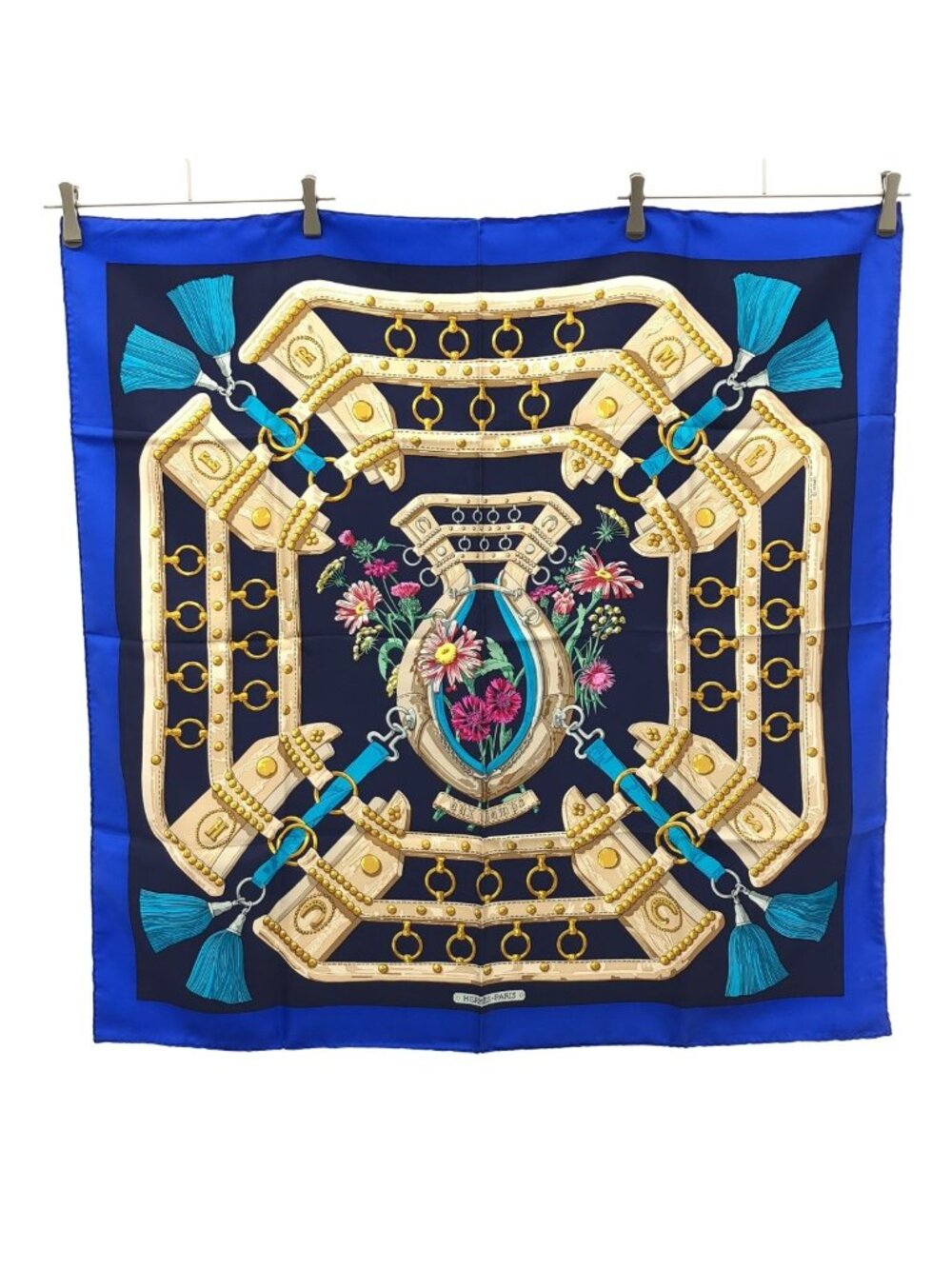 Hermes Carre 90 Aux Champs to the Field Scarf Blue
